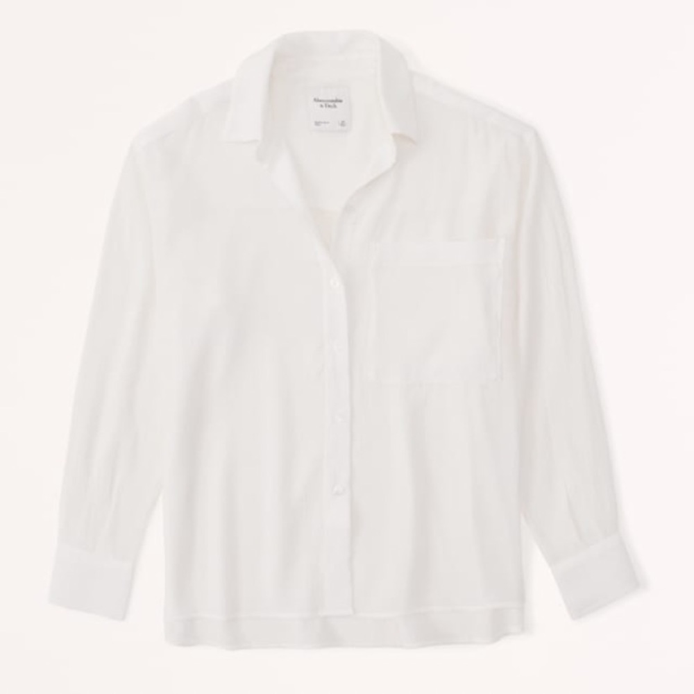 Abercrombie & Fitch Oversized Long-sleeve Crinkle Button Up